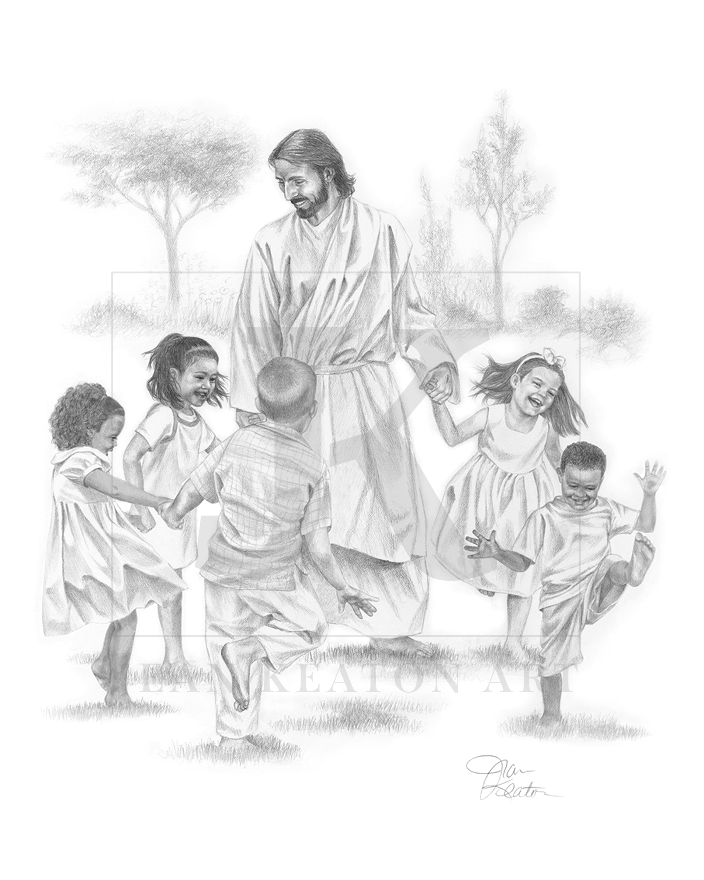 pencil drawings of jesus with children